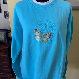 Blue Butterfly Embroidered Sweatshirt